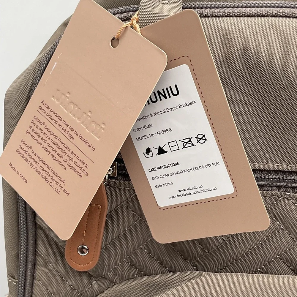 iniuniu Khaki Quilted Diaper Bag Backpack 4-in-1‎ Kit with Changing Pad NWT